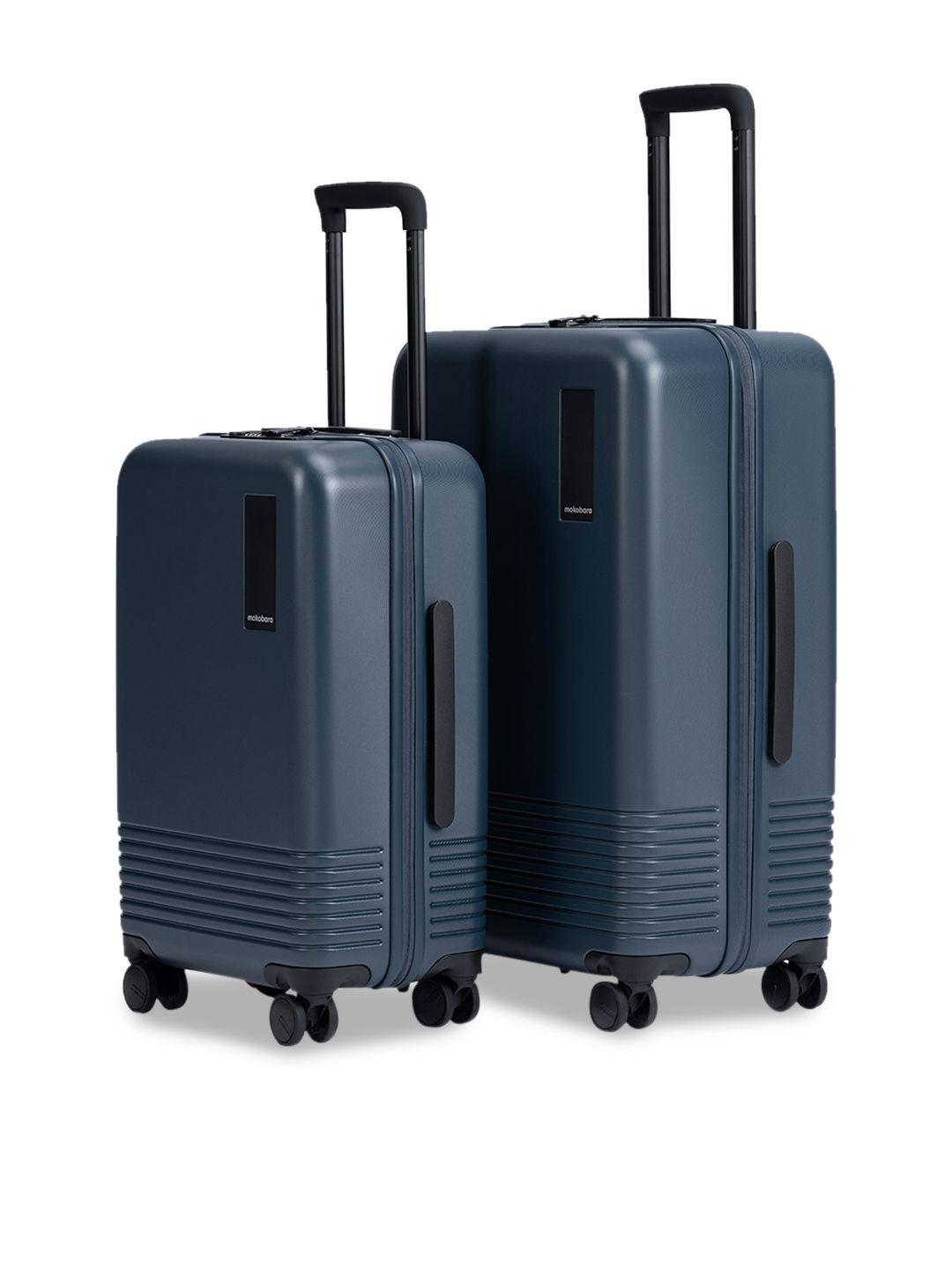 mokobara set of 2 blue solid hard-sided trolley suitcases