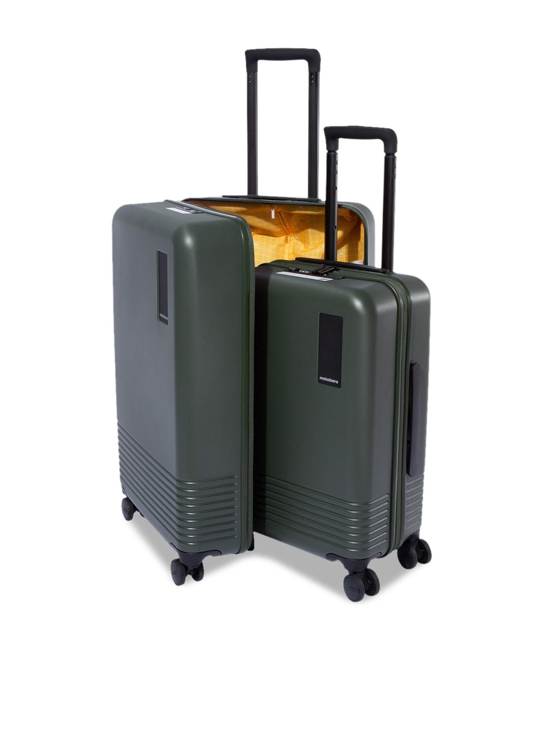 mokobara set of 2 green textured hard-sided trolley suitcase