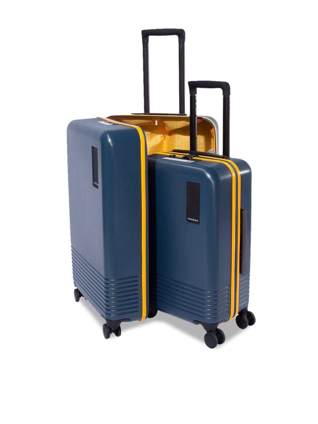 mokobara set of 2 navy blue hard-sided trolley suitcase