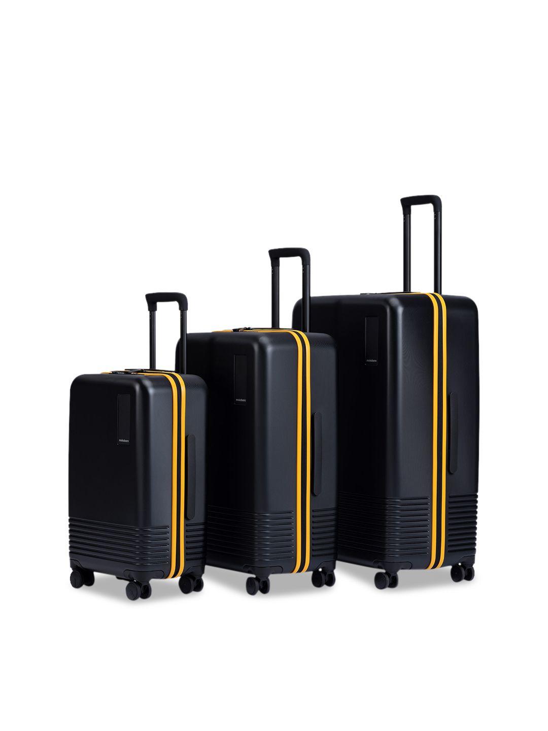 mokobara set of 3 black solid hard-sided trolley suitcases