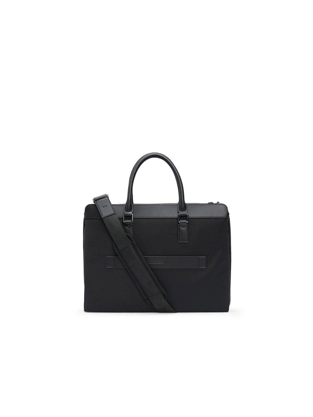 mokobara unisex black leather laptop bag