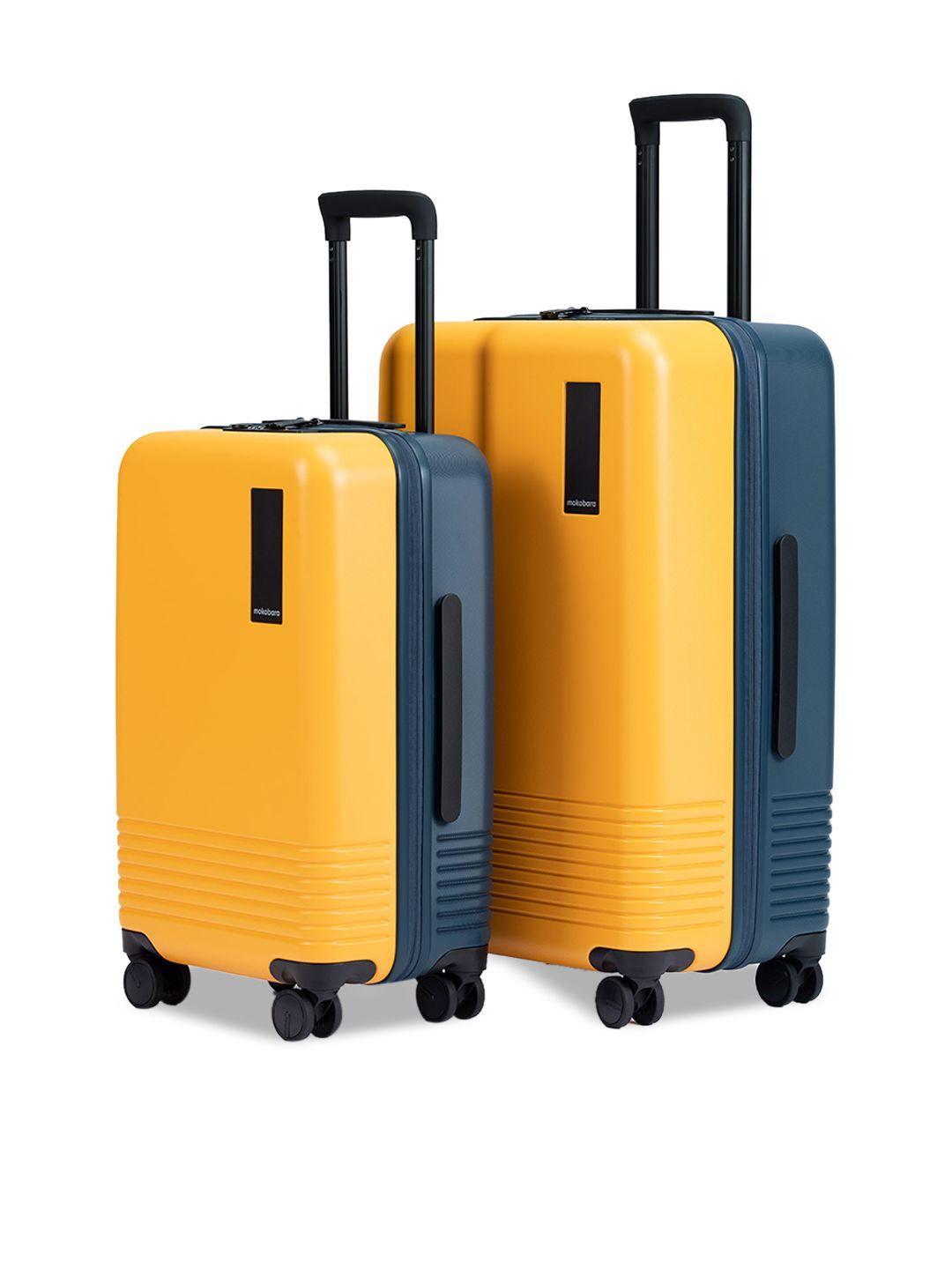 mokobara set of 2 blue & yellow solid hard-sided trolley suitcases