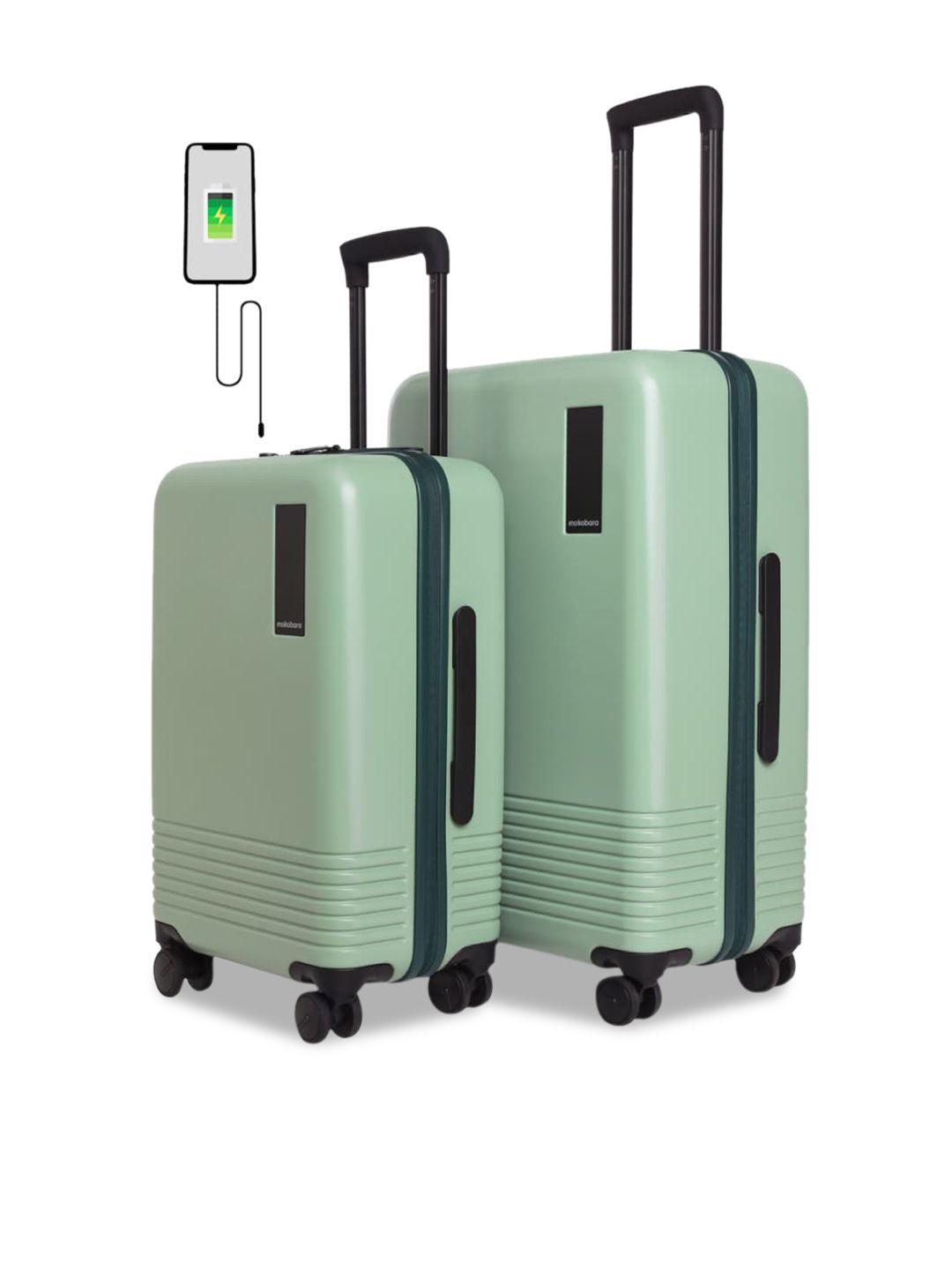 mokobara set of 2 hard-sided usb charging socket trolley bags