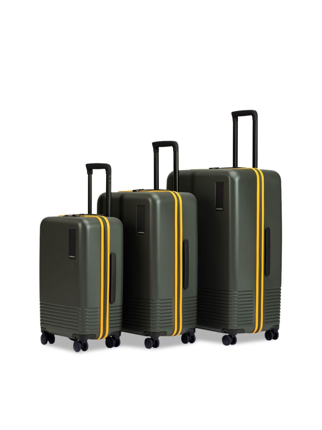 mokobara set of 3 green textured hard-sided luggage trolley suitcases