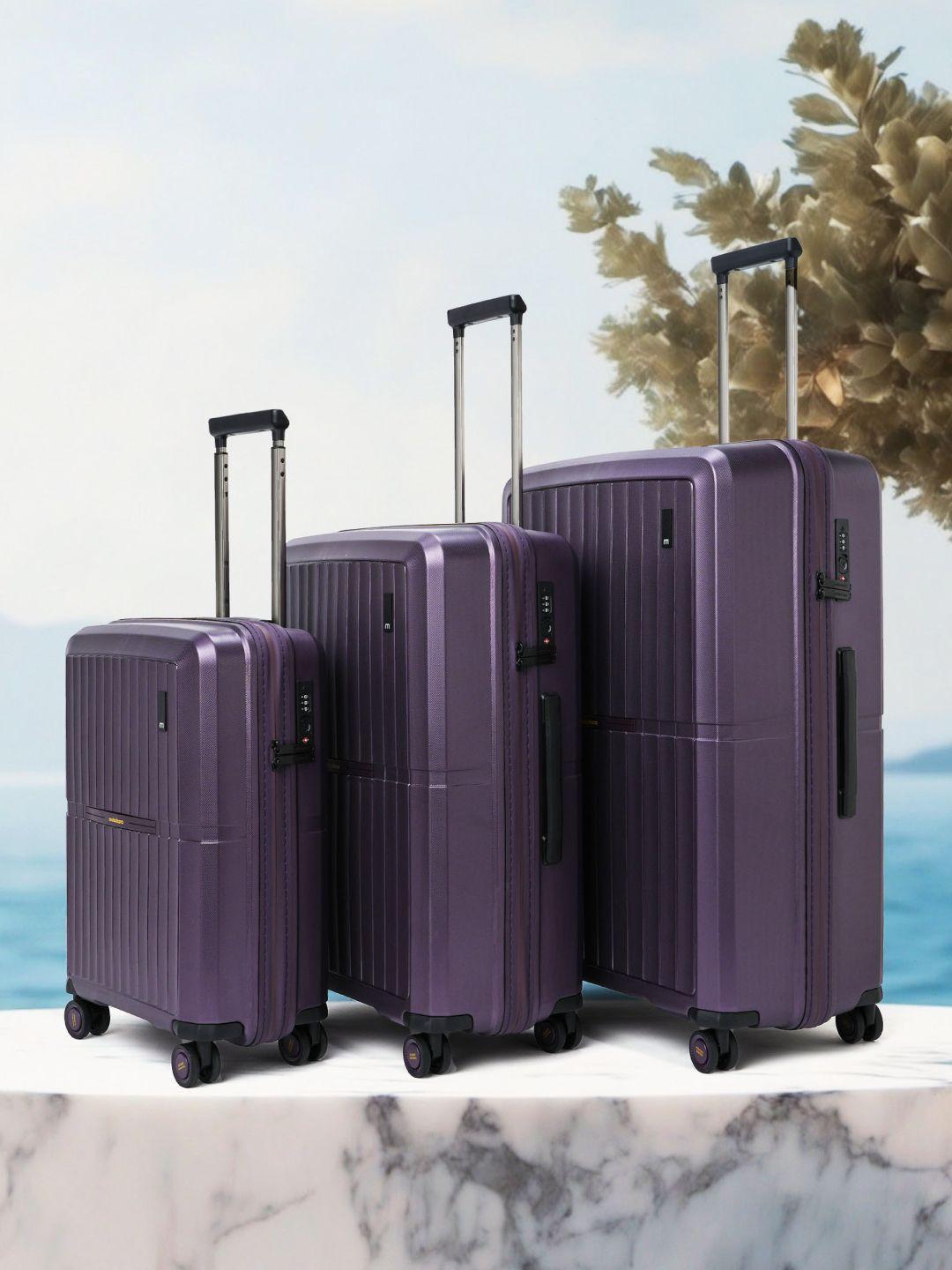 mokobara set of 3 textured hard-sided suitcase trolley bag