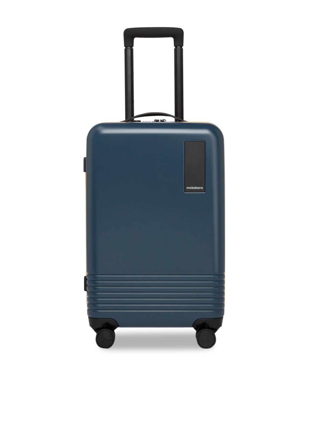 mokobara unisex navy blue textured hard-sided cabin trolley suitcase