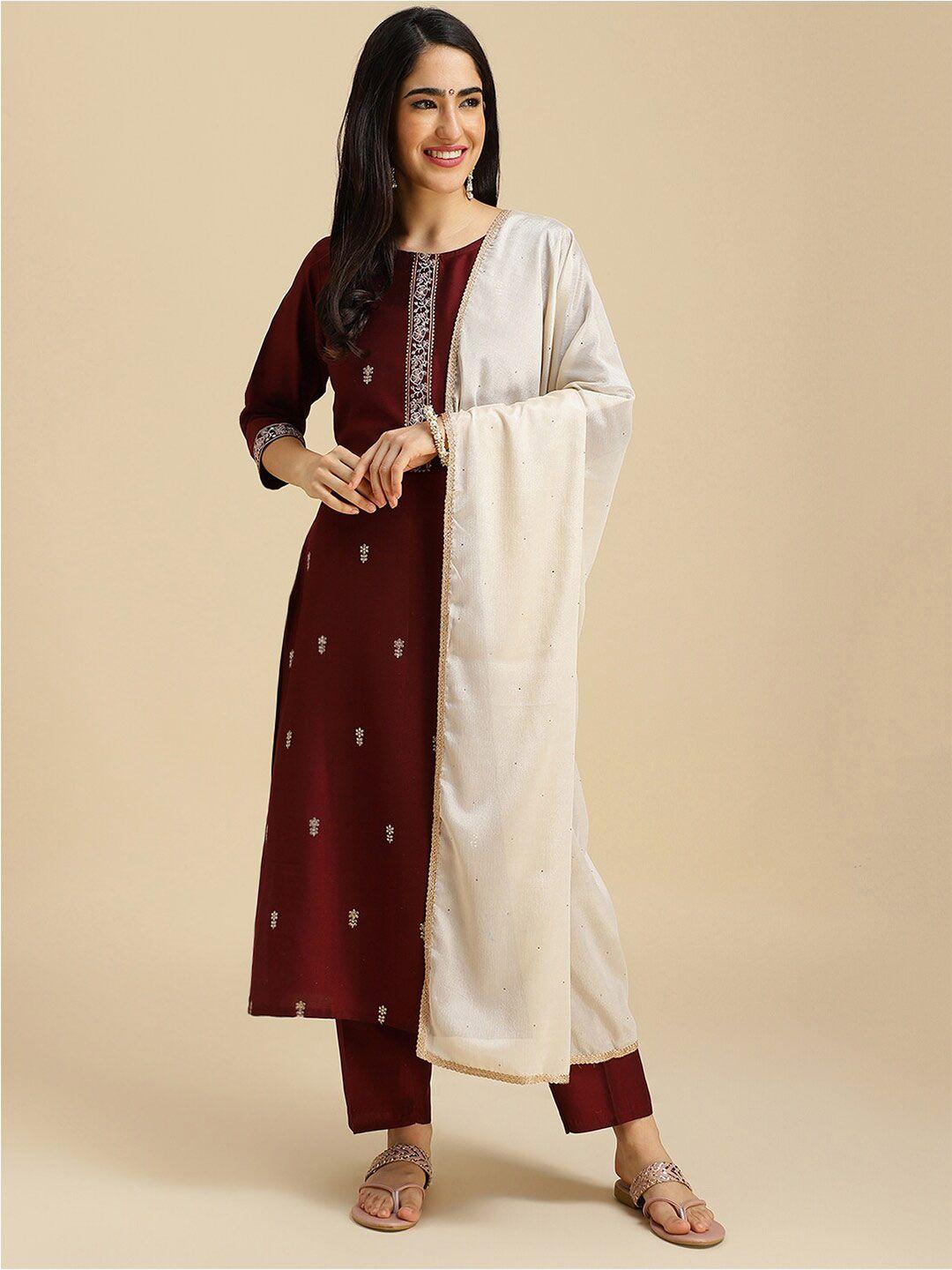 mokosh ethnic motifs embroidered sequined kurta with trousers & dupatta