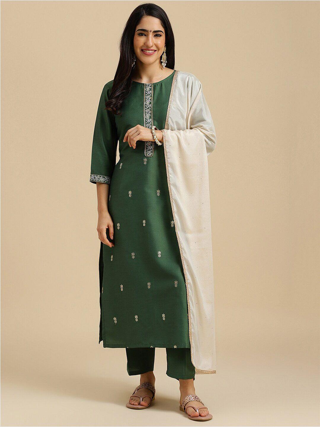 mokosh ethnic motifs embroidered sequined kurta with trousers & dupatta