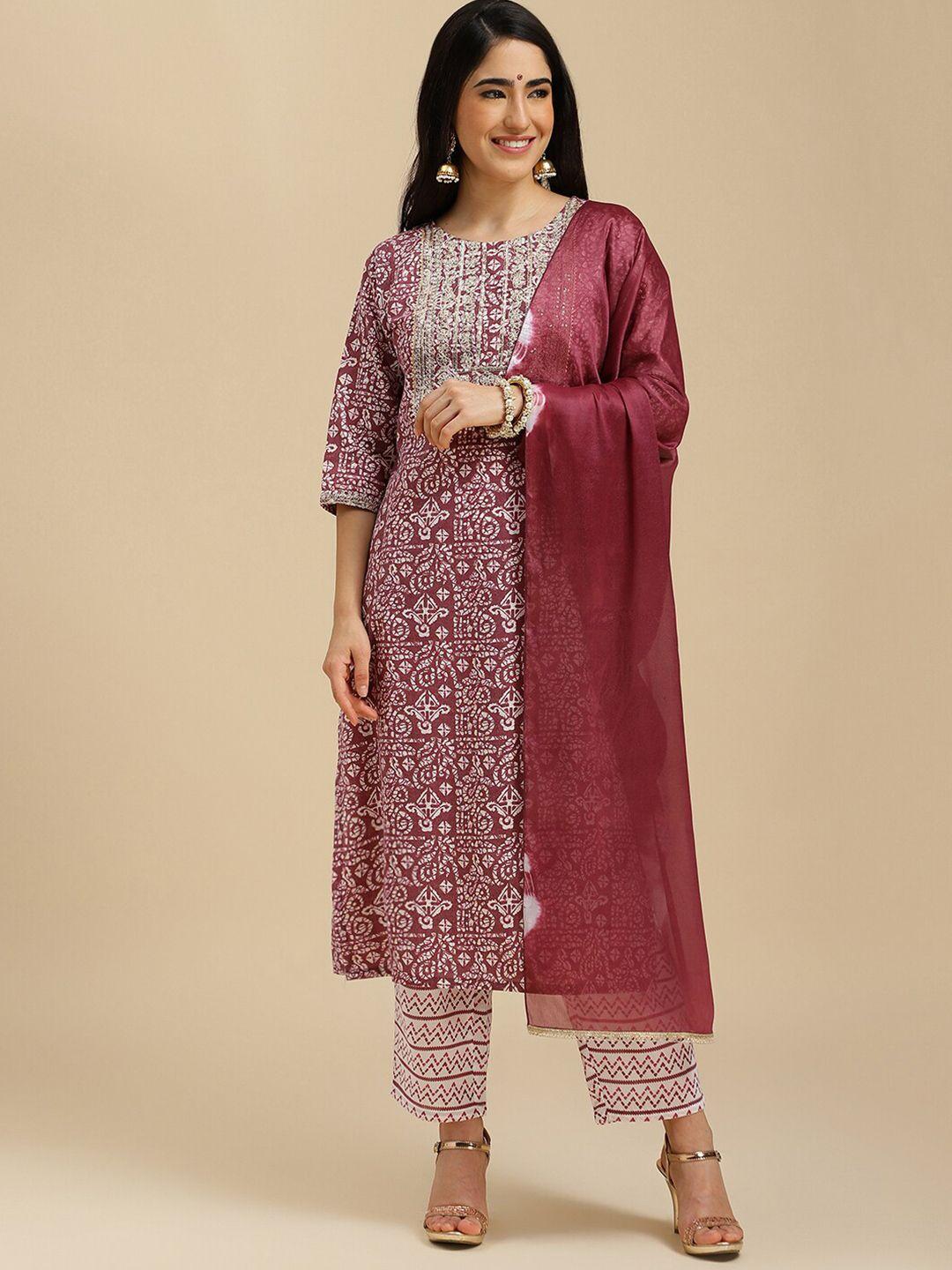 mokosh ethnic motifs printed regular sequined  kurta with trousers & dupatta