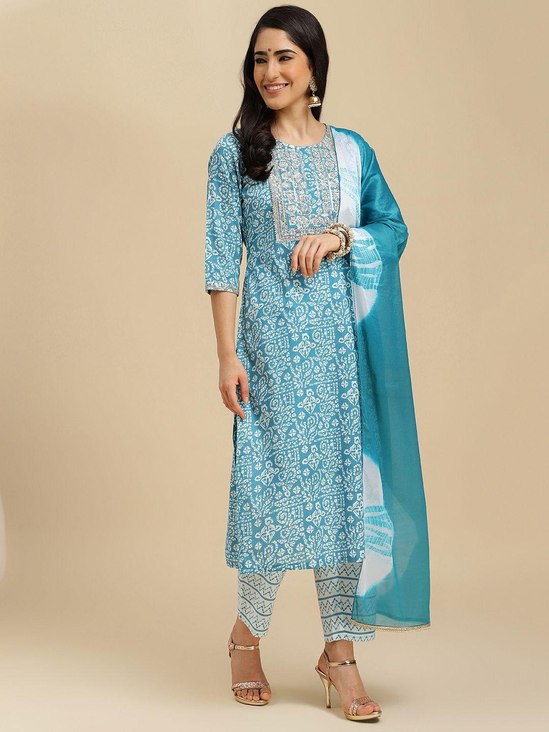 mokosh ethnic motifs printed regular sequinned kurta with trousers & dupatta