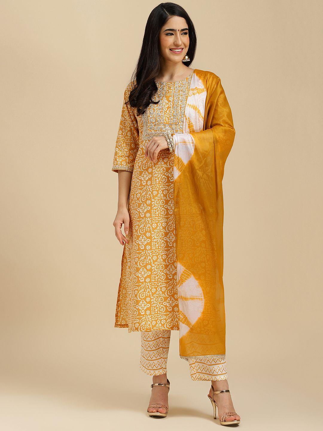 mokosh ethnic motifs printed regular sequinned kurta with trousers & dupatta