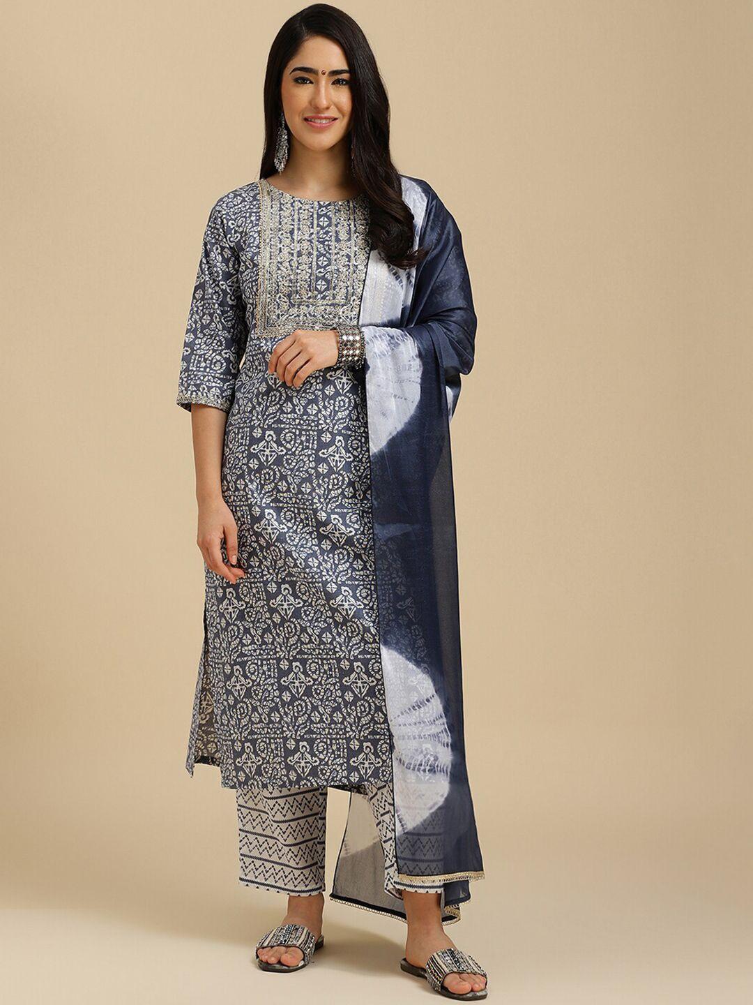 mokosh ethnic motifs printed regular sequinned kurta with trousers & dupatta