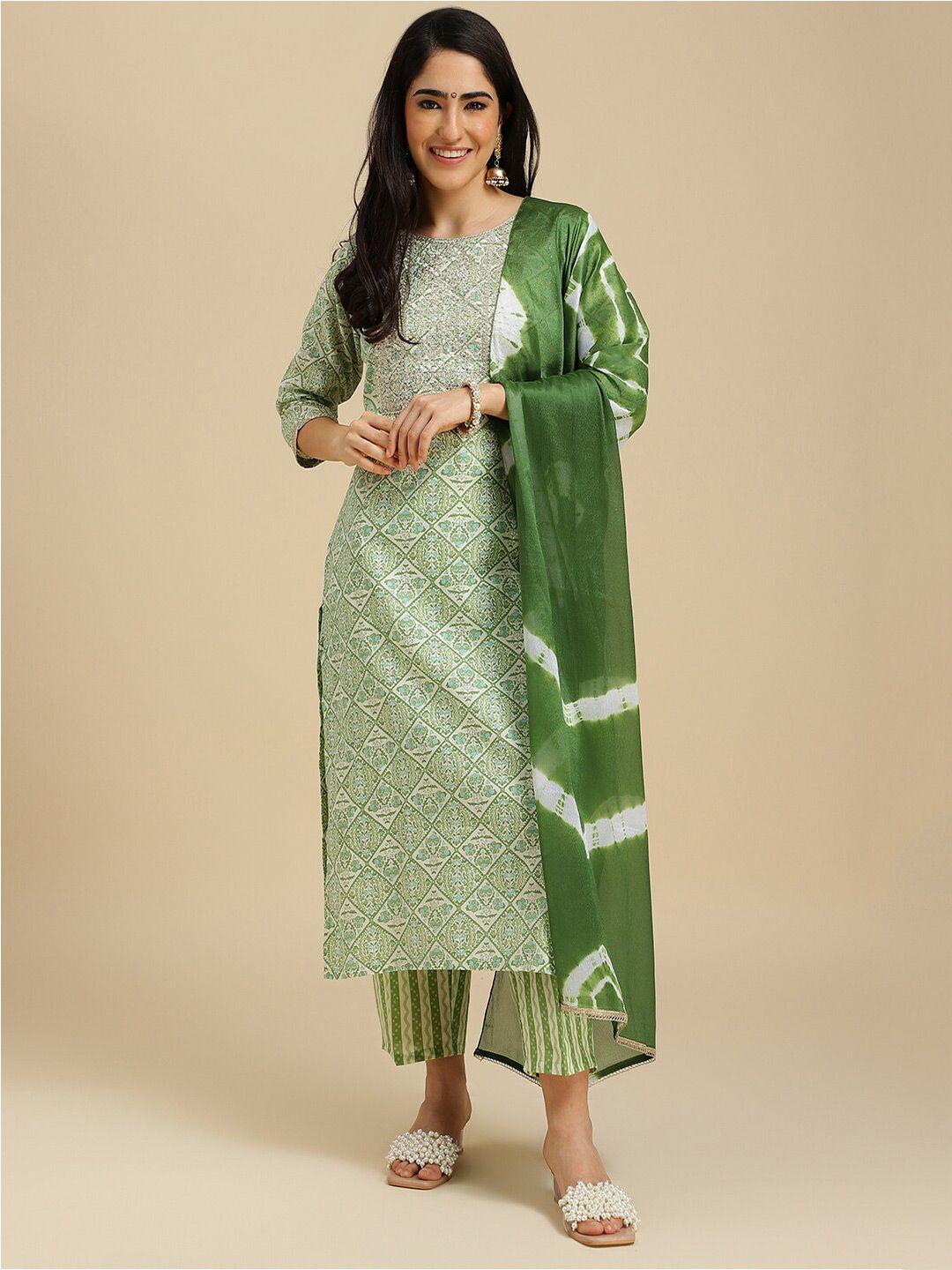 mokosh ethnic motifs printed sequinned detailed straight kurta & trouser with dupatta