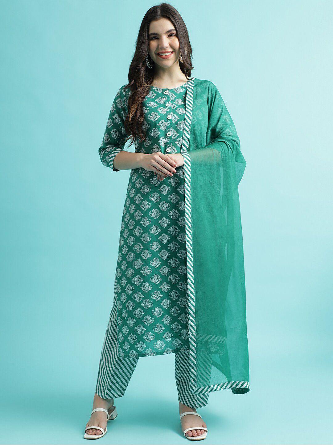 mokosh ethnic motifs printed straight kurta & trousers with dupatta