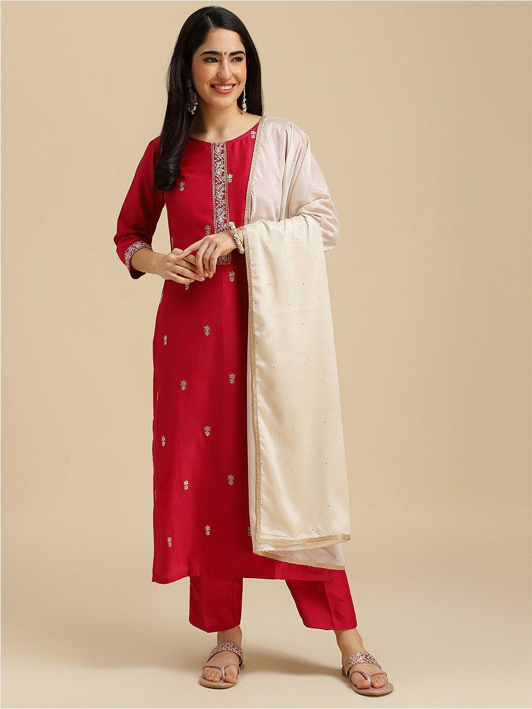 mokosh floral embroidered regular gotta patti kurta with trousers & dupatta