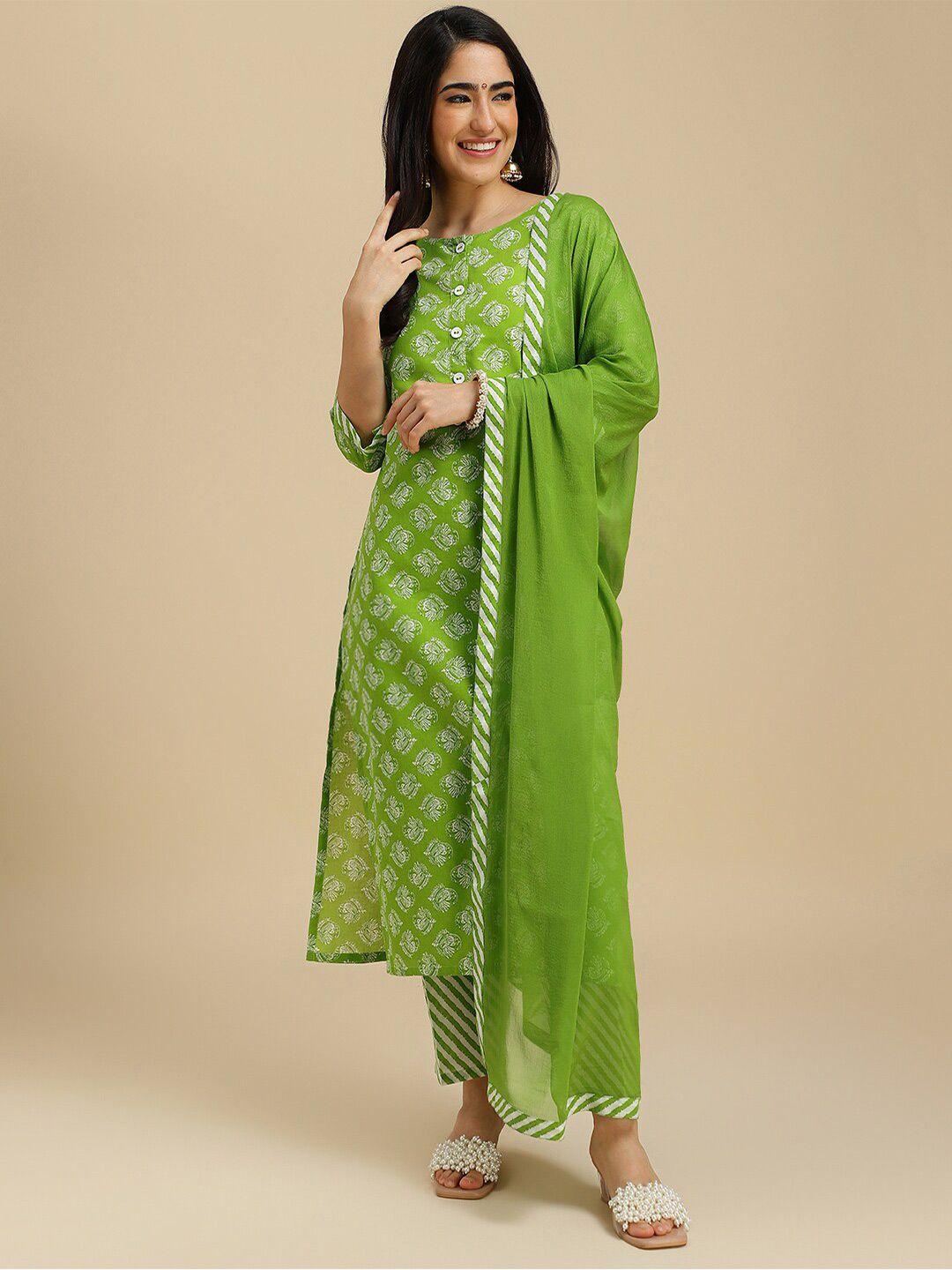 mokosh floral printed straight kurta &trousers with dupatta