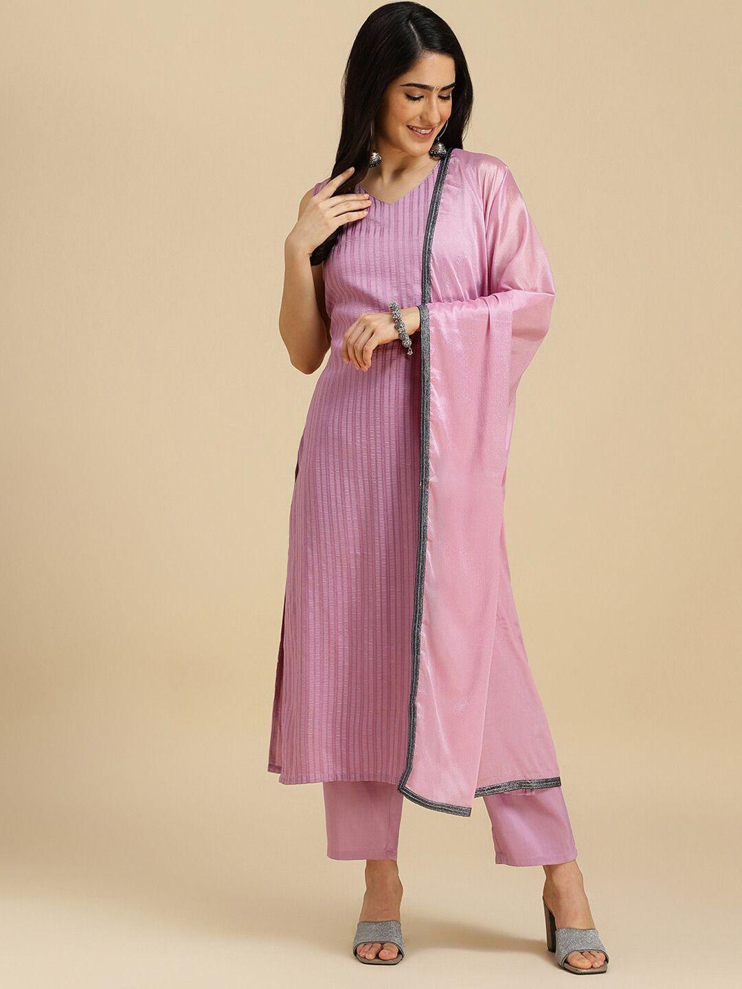 mokosh striped straight kurta & trousers with dupatta