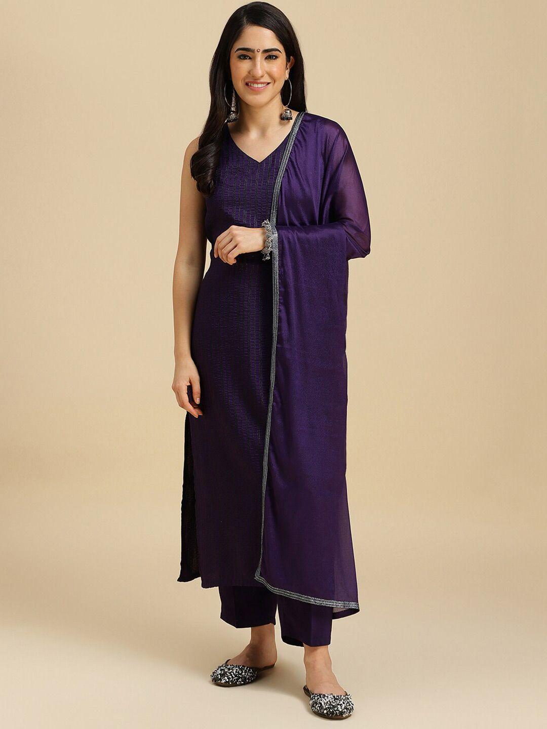 mokosh striped v-neck straight kurta with trousers & dupatta