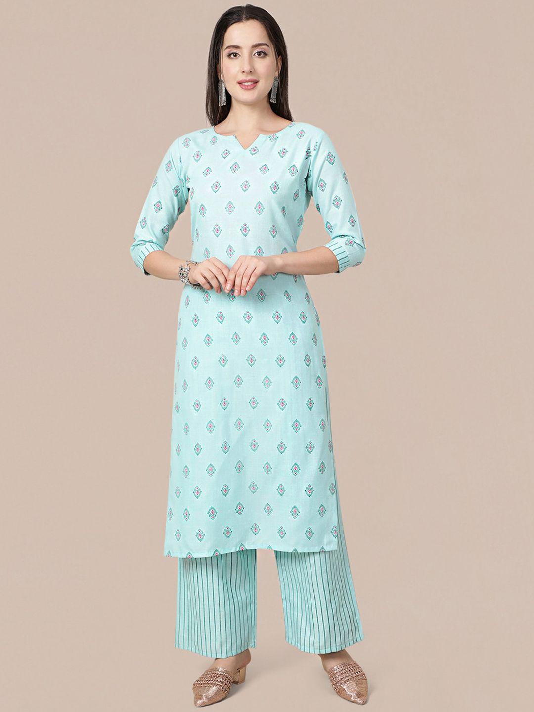 mokosh women blue ethnic motifs printed kurta with palazzos