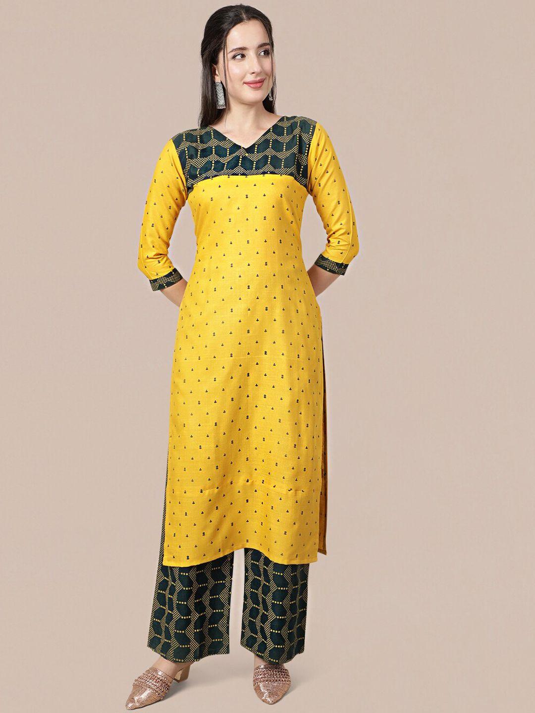 mokosh women mustard yellow printed kurta with palazzo