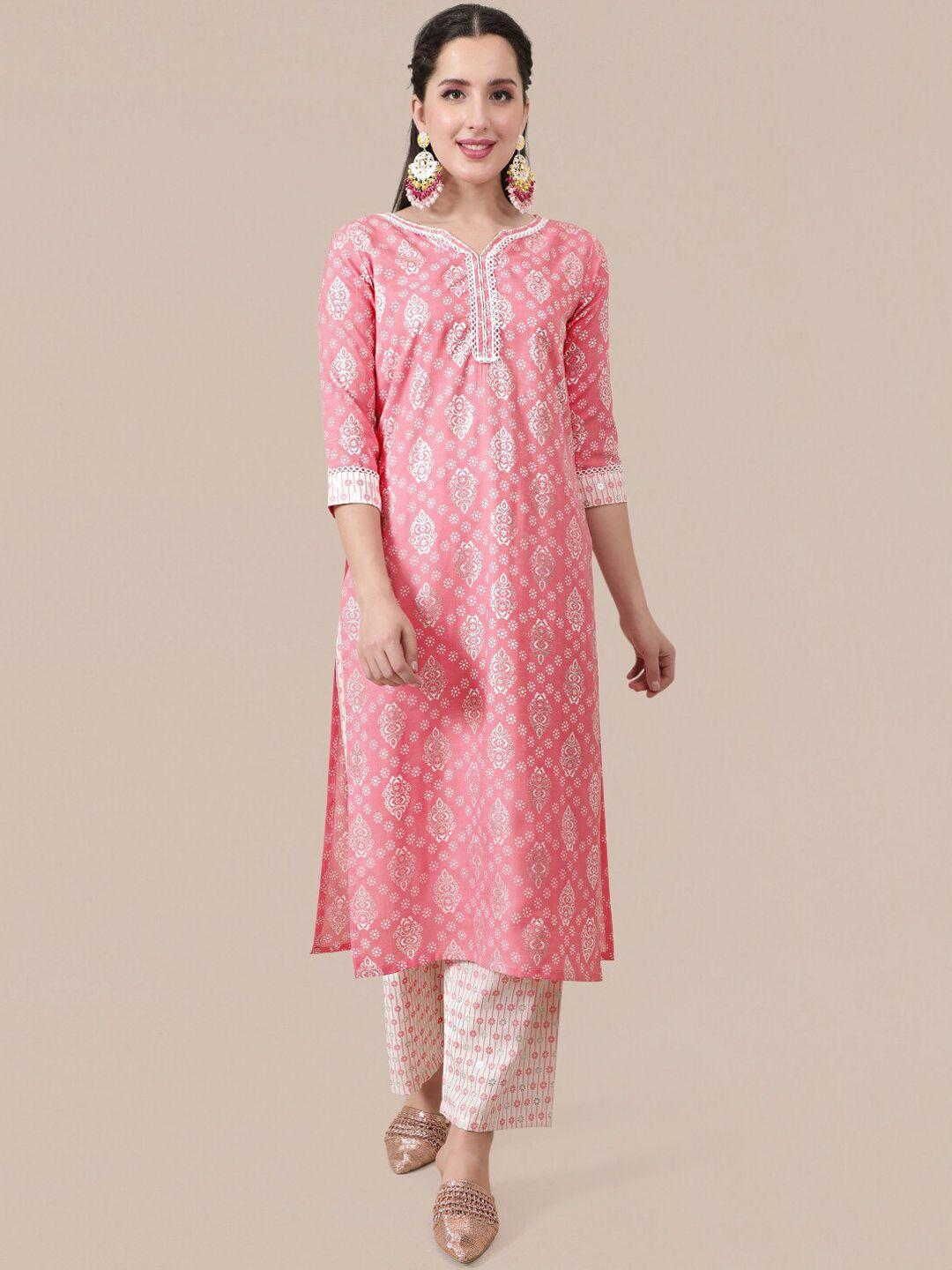 mokosh women pink ethnic motifs printed kurta with trousers