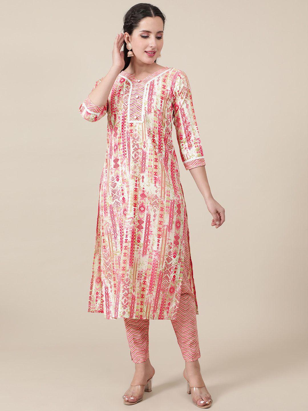 mokosh women pink ethnic motifs printed kurti with trousers