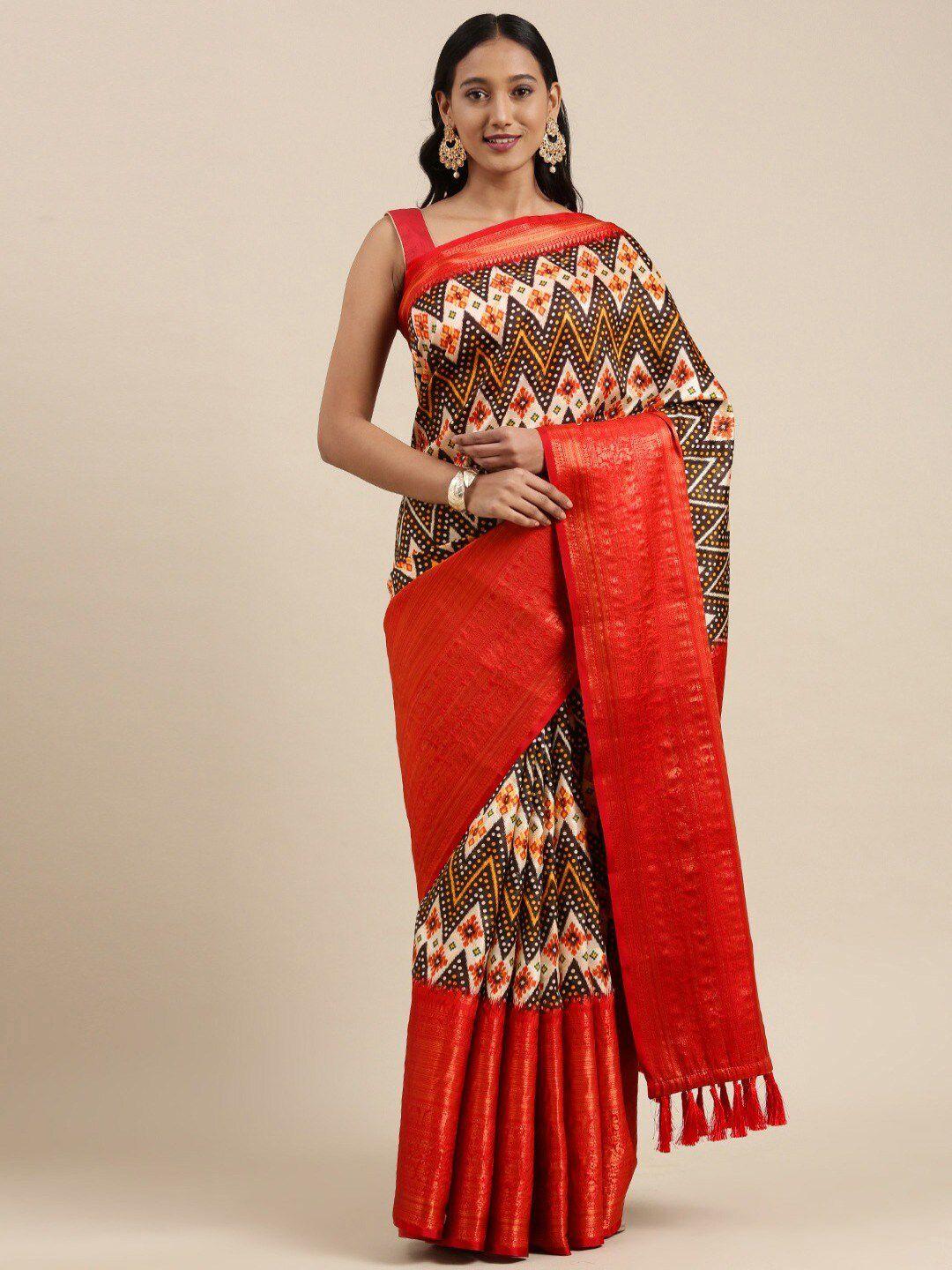 moksha designs black & red kalamkari pure silk banarasi saree