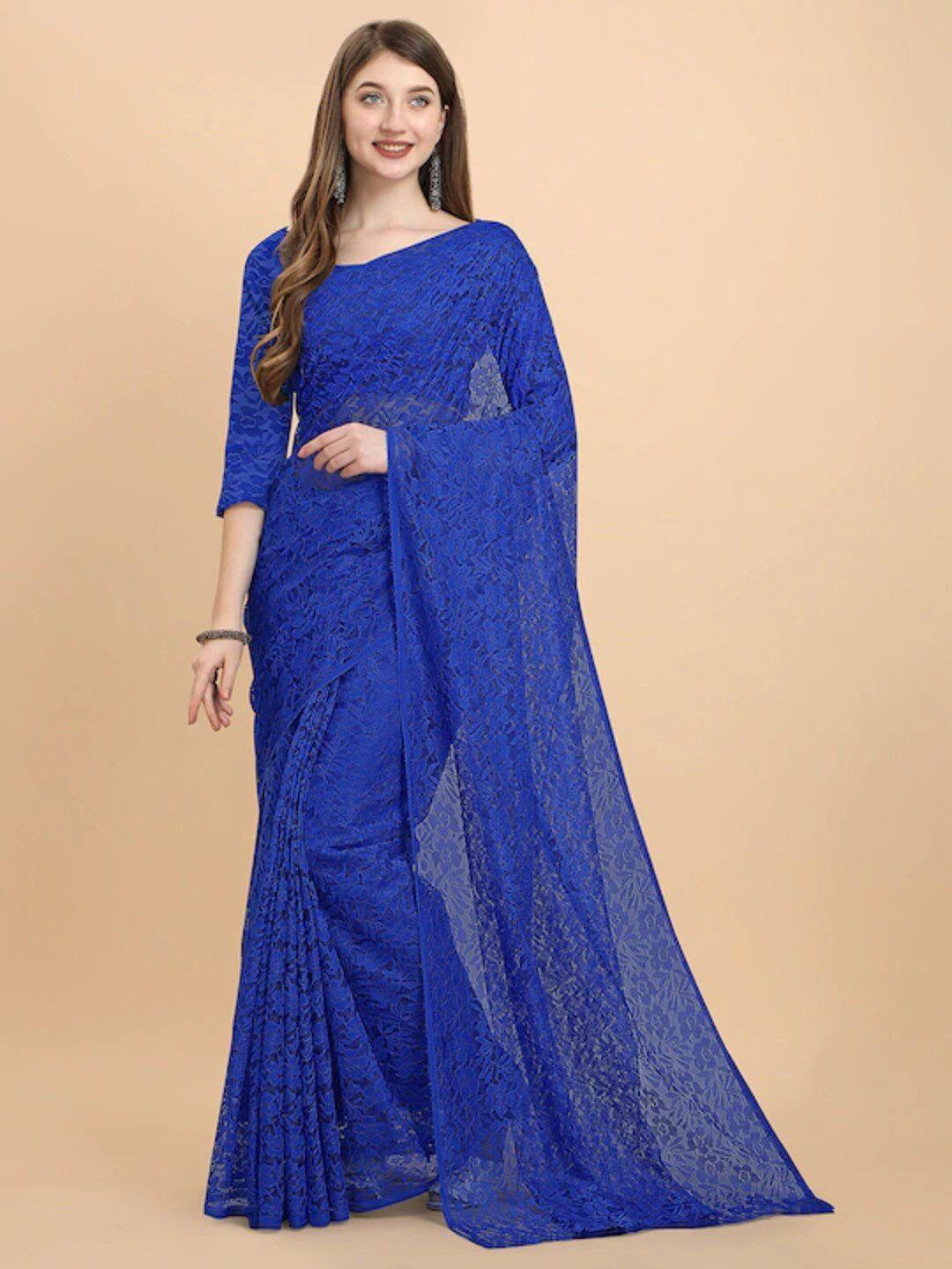moksha designs blue floral embllished net saree