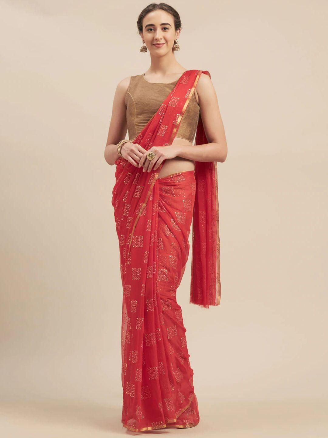 moksha designs red ethnic motifs pure chiffon fusion saree