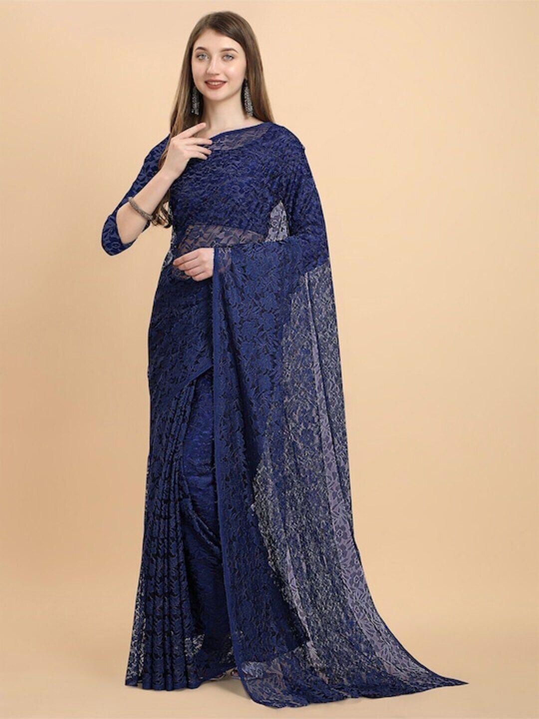 moksha designs blue floral embellished net saree