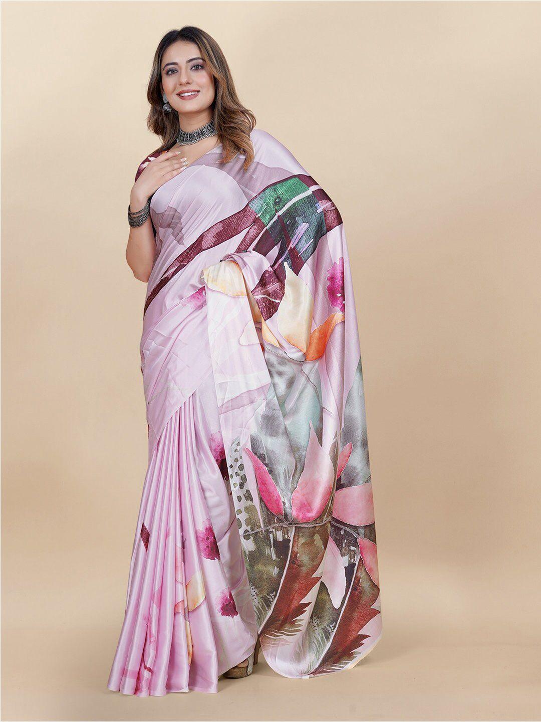 moksha designs floral printed satin saree