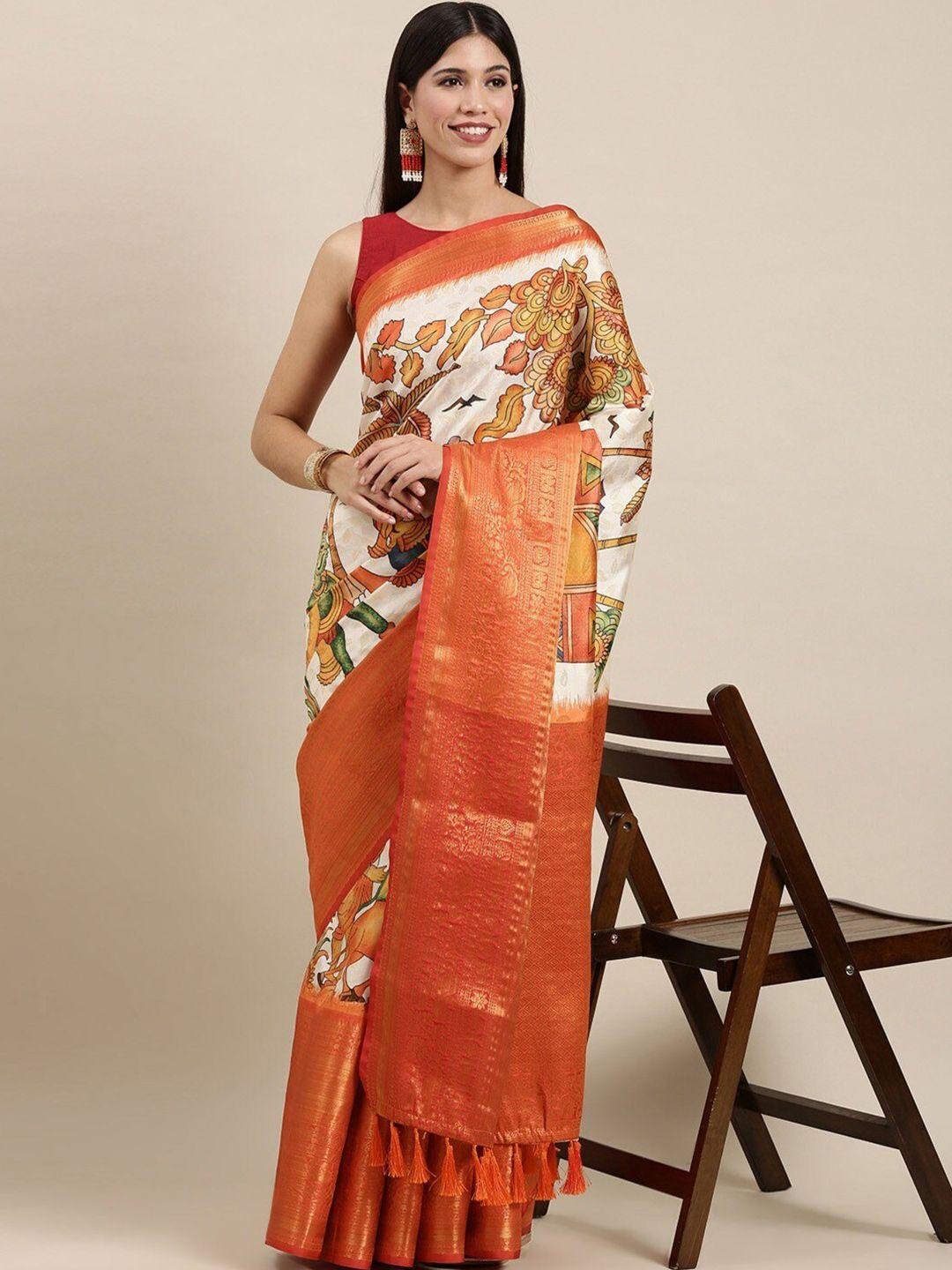 moksha designs kalamkari printed pure silk banarasi saree