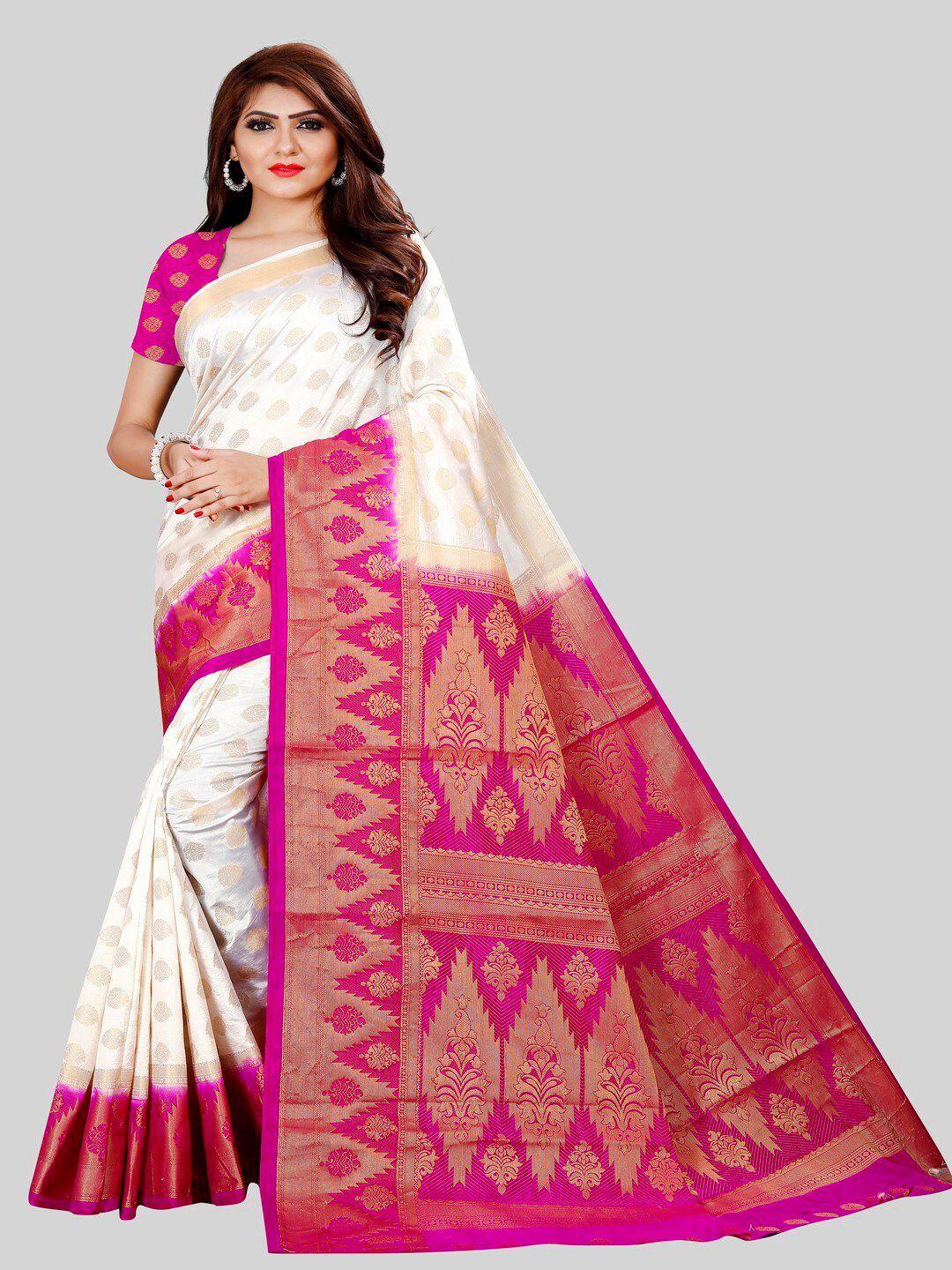 moksha designs pink & gold-toned woven design zari pure silk banarasi saree