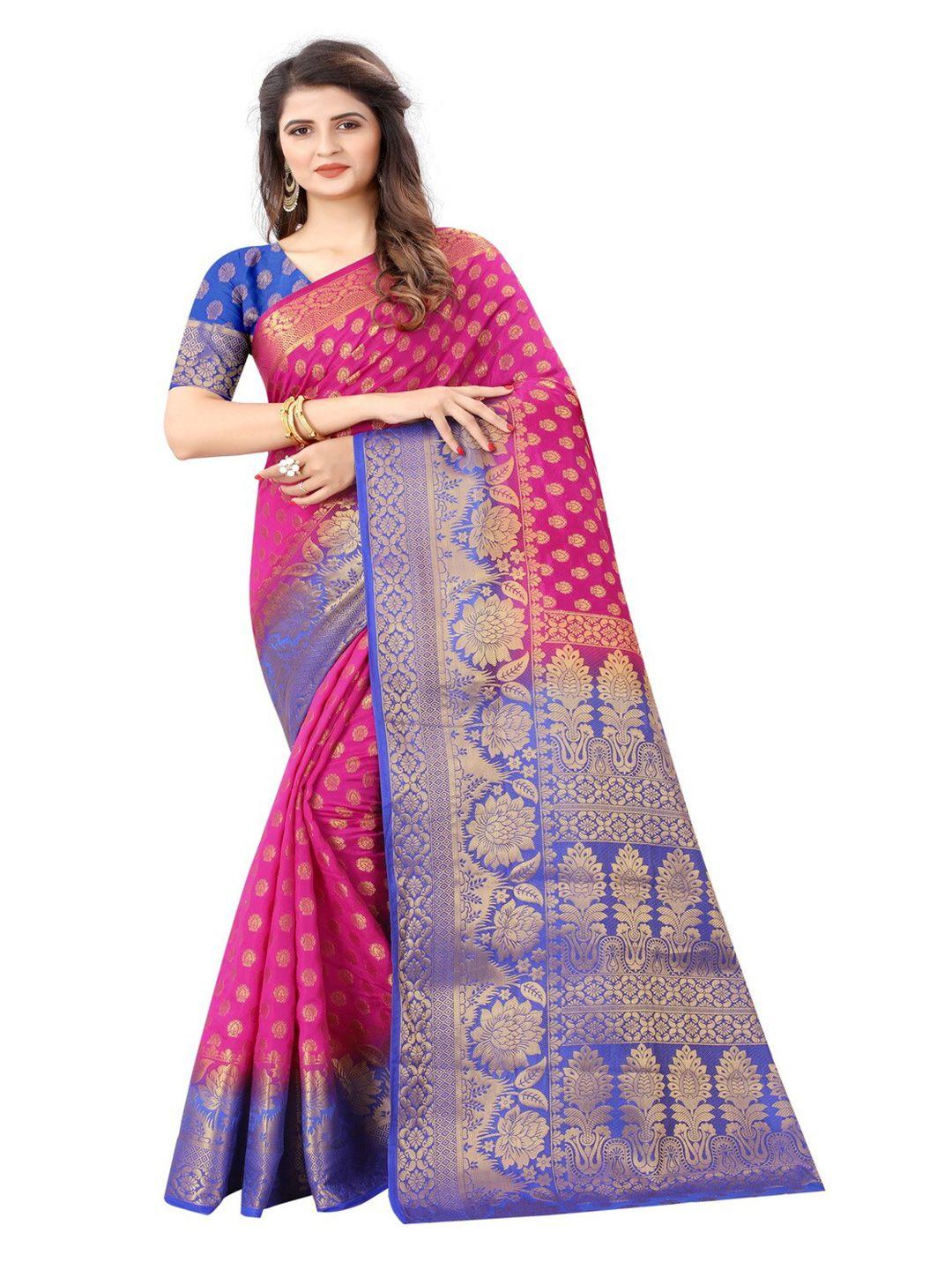 moksha designs pink & purple woven design zari pure silk paithani saree