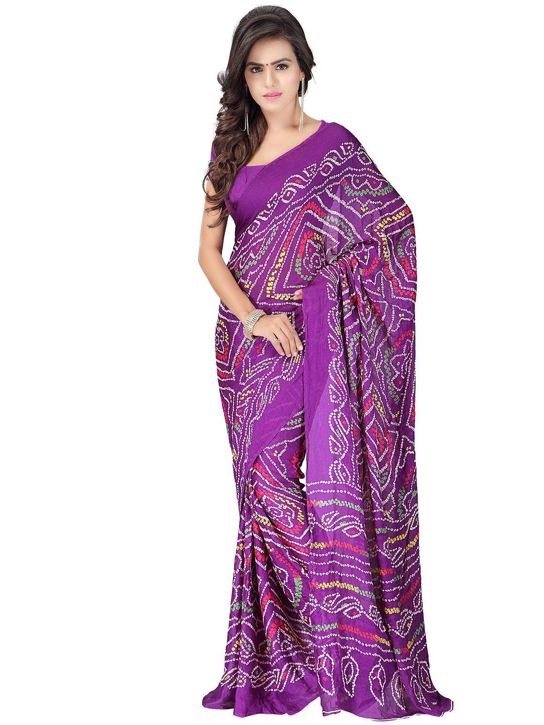 moksha designs purple & white bandhani pure georgette bandhani saree