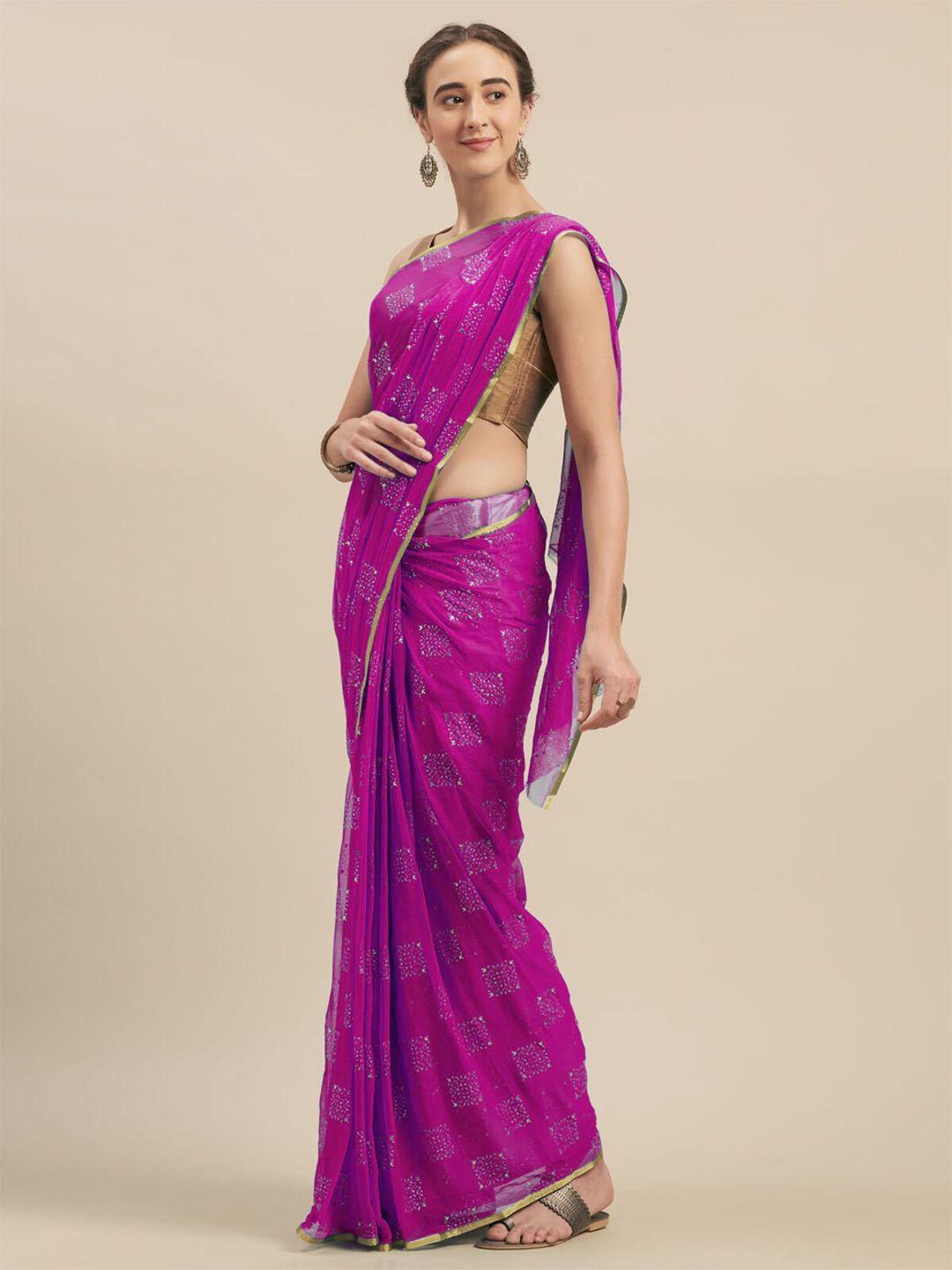 moksha designs violet & golden ethnic motifs embellished pure chiffon saree