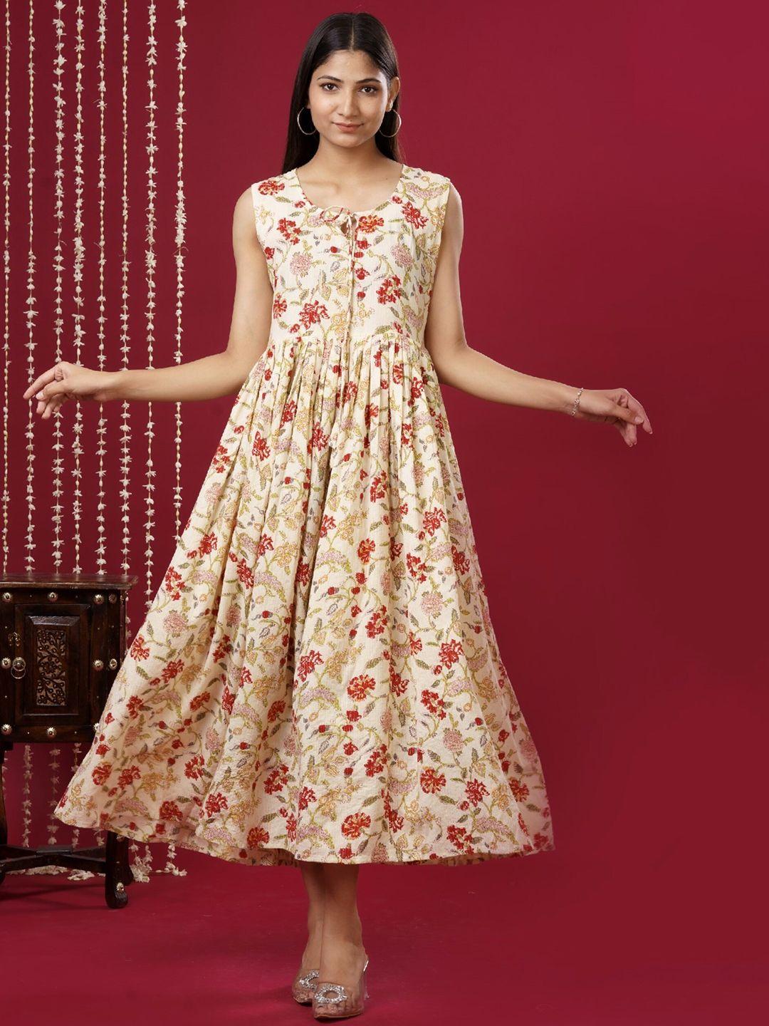 mokshi floral printed cotton maxi dress
