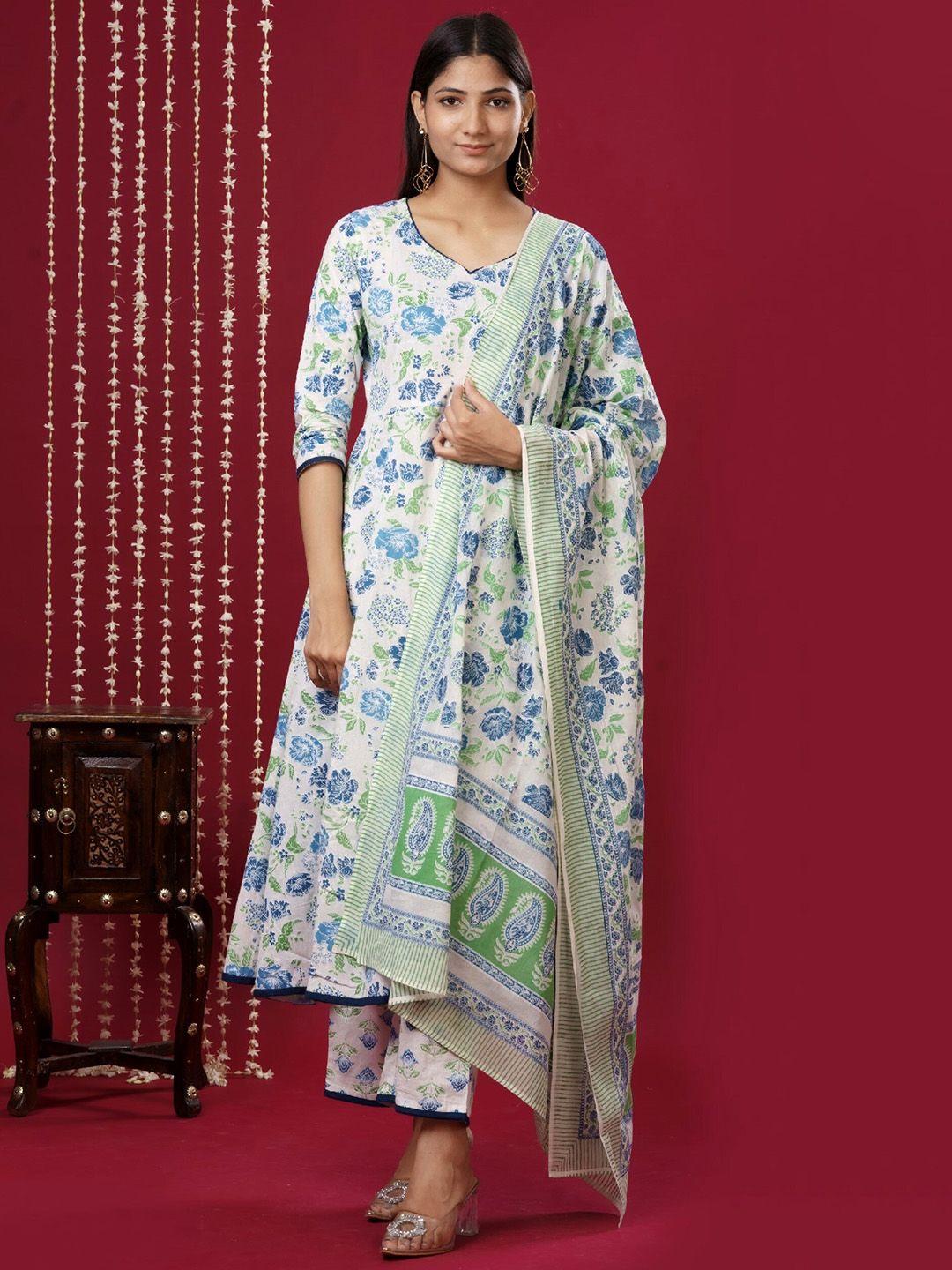 mokshi floral printed v-neck anarkali kurta with palazzos & with dupatta