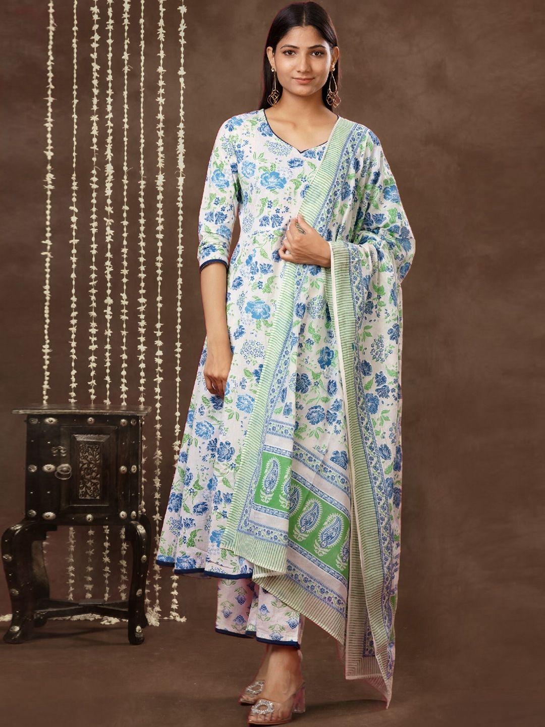 mokshi women blue floral printed pure cotton kurta with palazzos & pure cotton