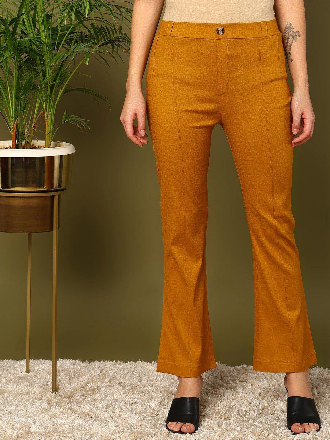 mokshi women mustard yellow pleated trousers