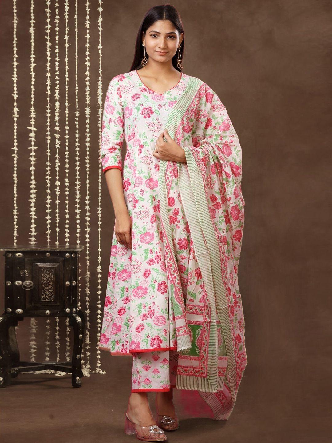 mokshi women pink floral printed pure cotton kurta with palazzos & pure cotton