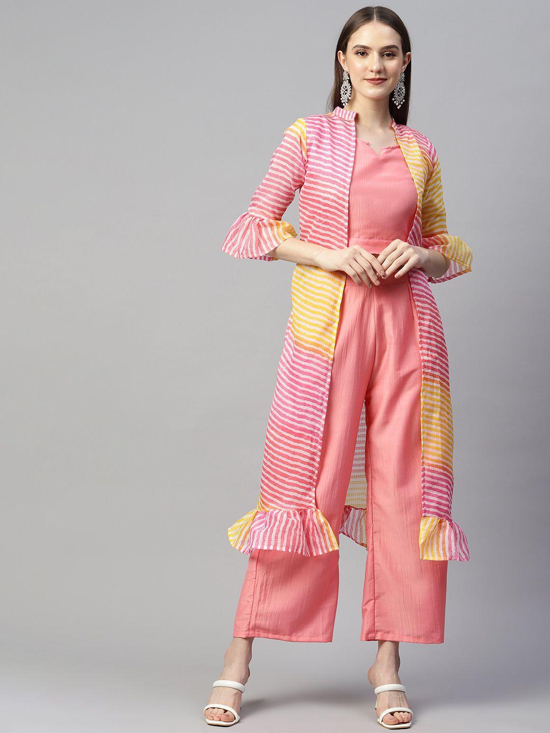 mokshi women pink pure silk top with palazzos