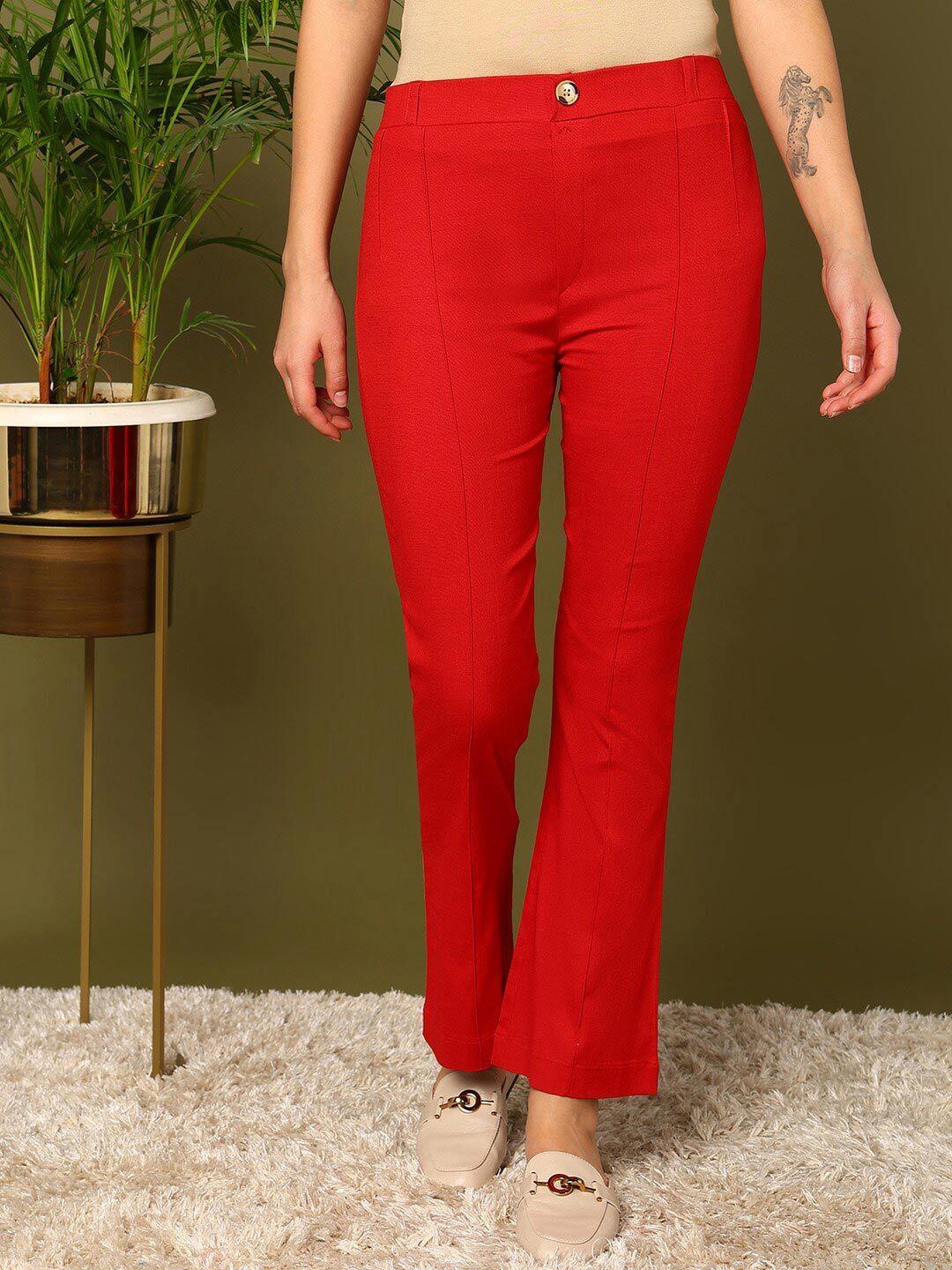 mokshi women red pleated trousers