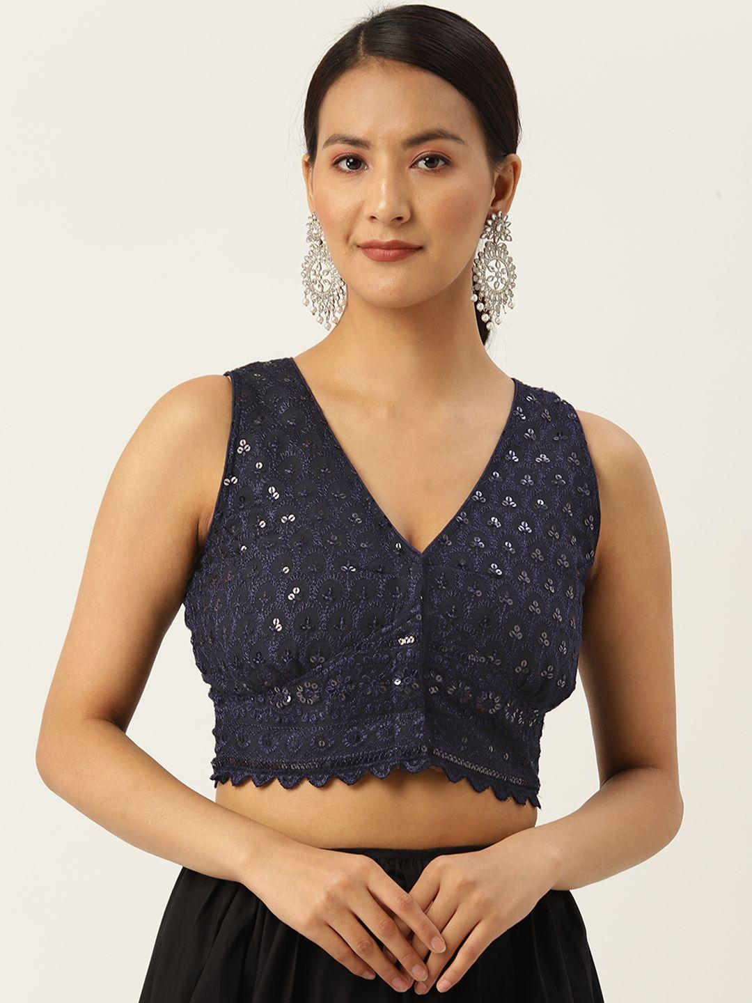 molcha chikankari sequinned sleeveless blouse