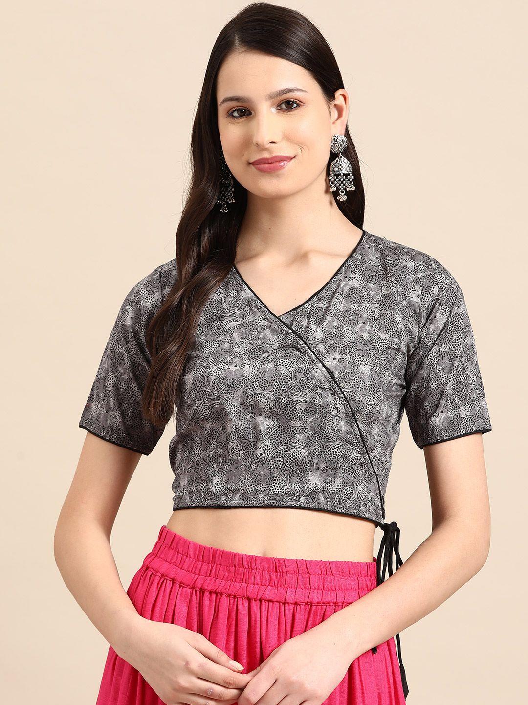 molcha floral printed angrakha style fusion saree blouse