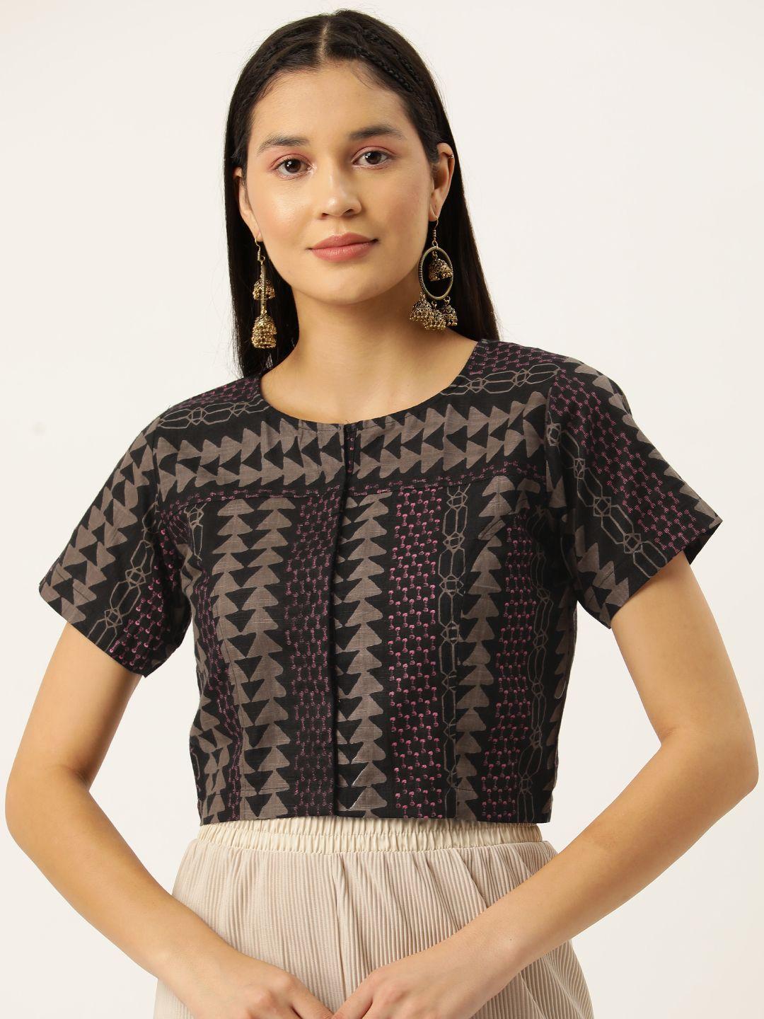 molcha geometric printed cotton saree blouse
