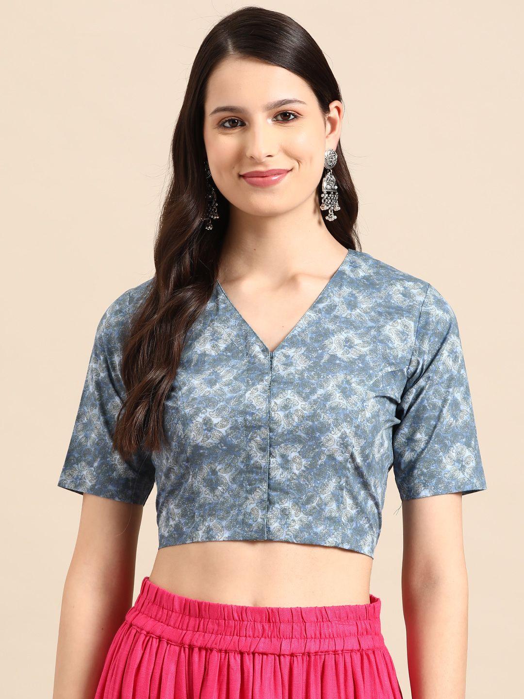 molcha paisley printed linen saree blouse
