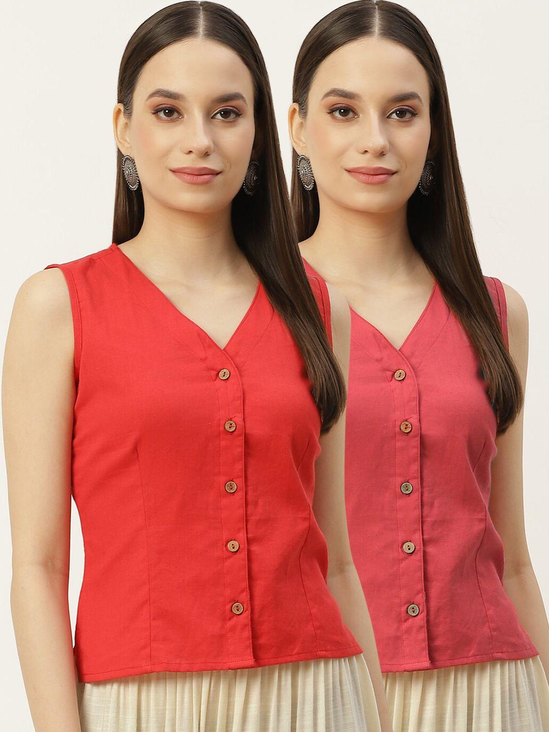 molcha women pack of 2 solid non padded cotton saree blouse