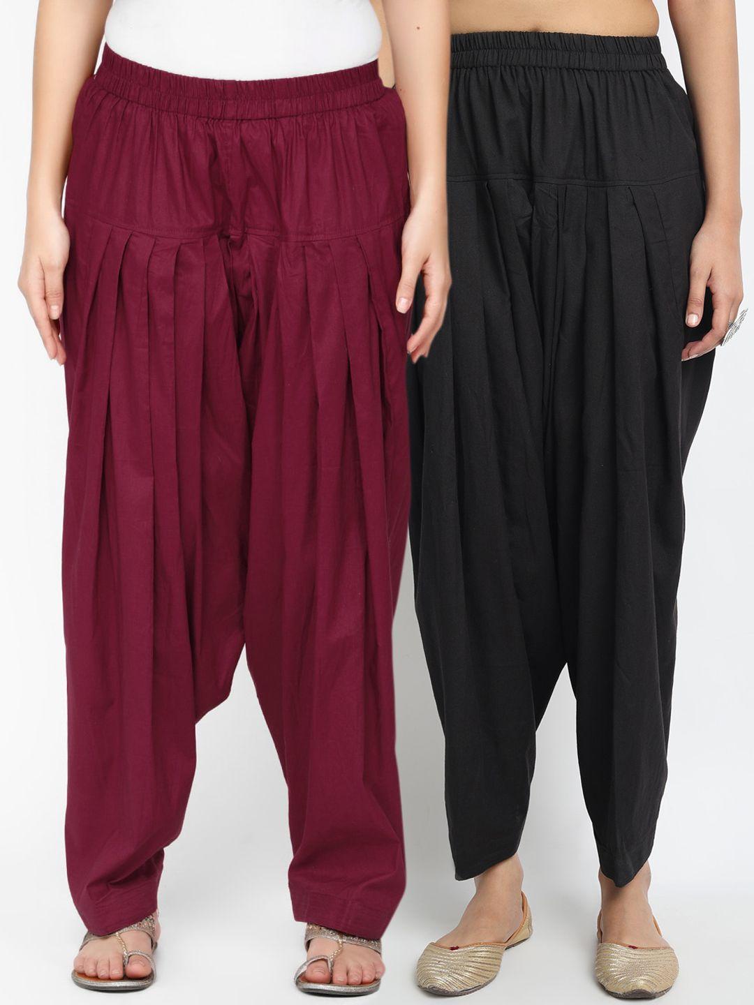 molcha women pack of black & maroon loose-fit pure cotton salwars
