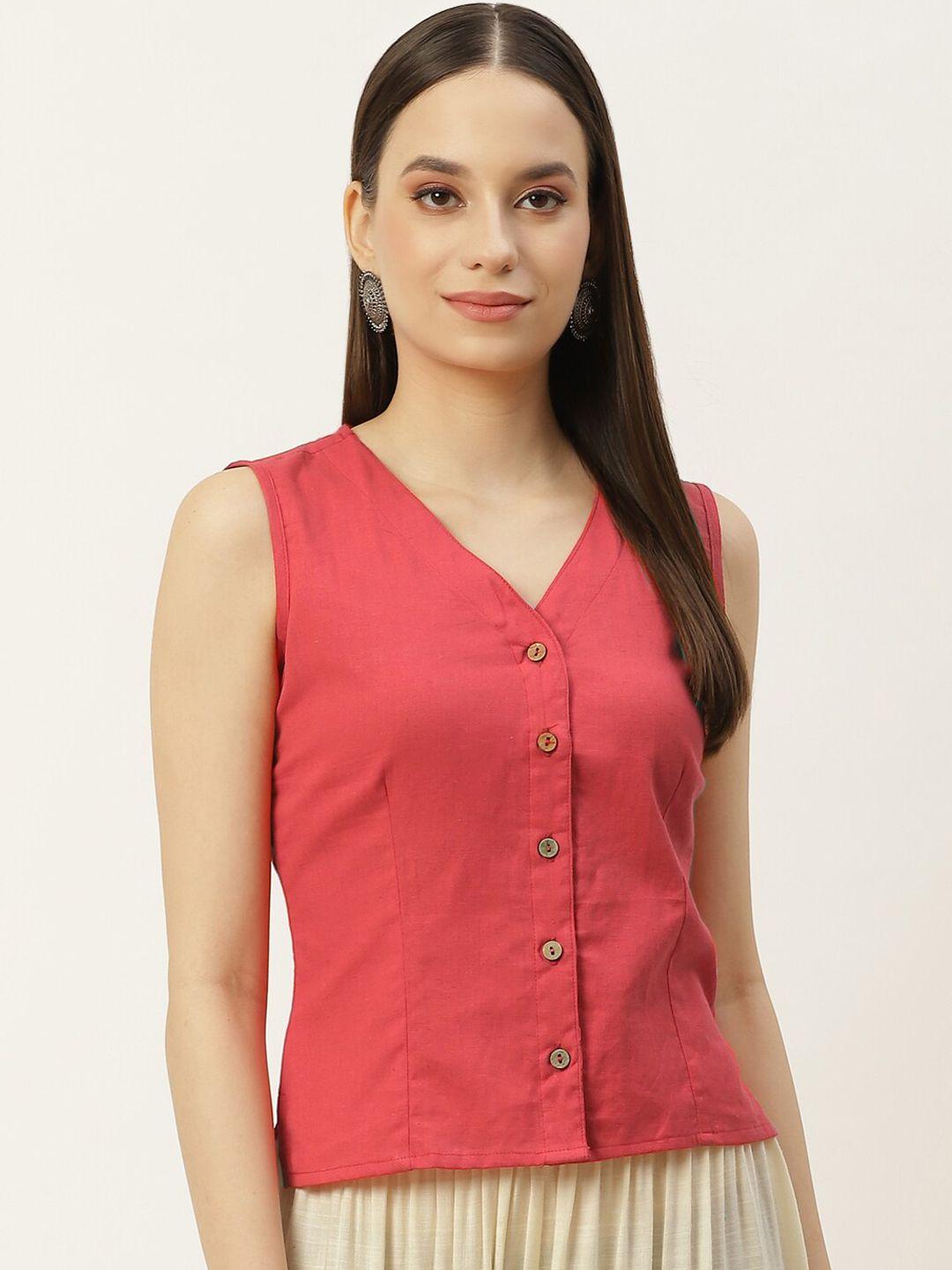 molcha women peach-coloured solid cotton long saree blouse